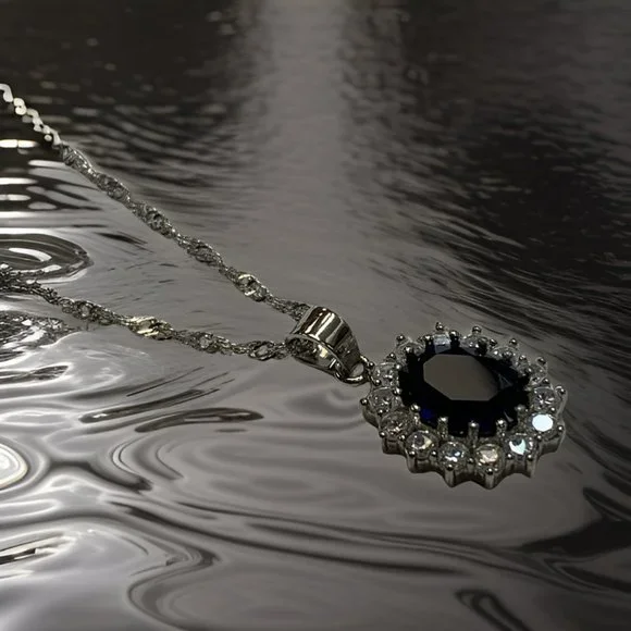 Fifth Avenue Vintage British Princess Wedding Blue Sapphire Pendant Necklace - Picture 7 of 12